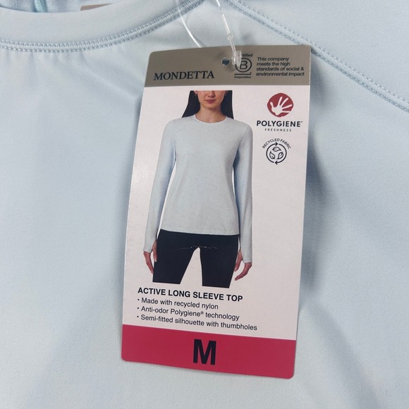 Mondetta Active Long Sleeve Top Polygiene Shirt Light Blue Medium NEW - Picture 5 of 10